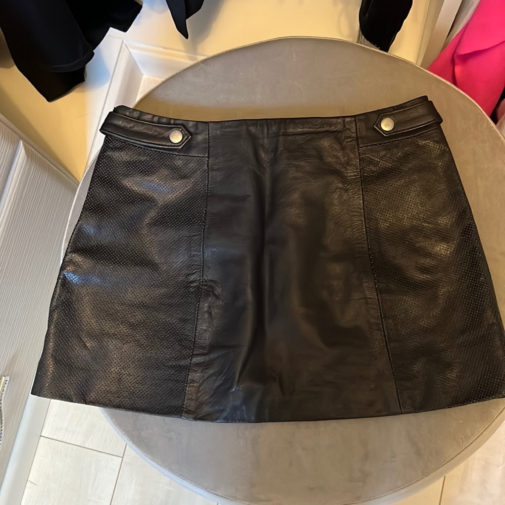 Black leather mini skirt